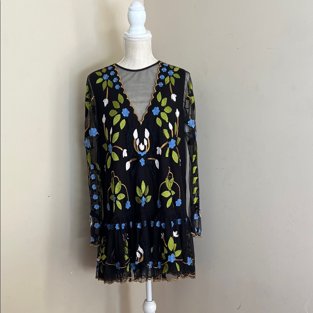 Free People Hearts are Wild Embroidered Floral Drop Waist Mini Dress Size: M - Picture 4 of 11